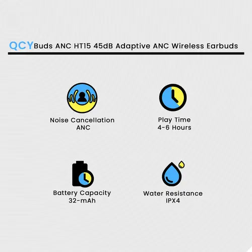QCY Buds ANC HT15 45dB Adaptive ANC Wireless Earbuds